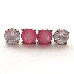 Pair Solitaire Stud Earrings Pink White Glam Wedding Prom Fairy Princess Jewelry